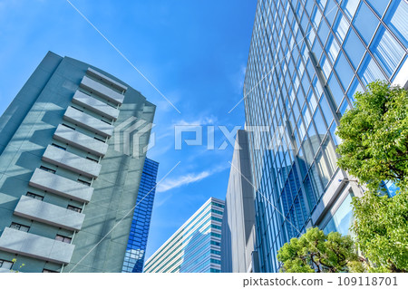 Cityscape of Yokohama, looking up at skyscrapers Cityscape of Yokohama, looking up at skyscrapers 109118701