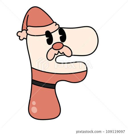 Letter F cute 60s 70s groovy retro vintage smiley santa cartoon font winter alphabet merry christmas xmas festive clipart 109119097