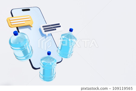 Bottled water delivery service, mobile app concept, 3d render 109119565