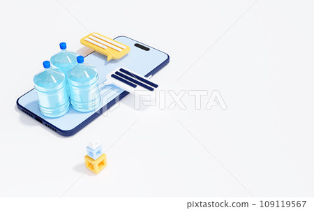 Bottled water delivery service, mobile app concept, 3d render Bottled water delivery service, mobile app concept, 3d render 109119567