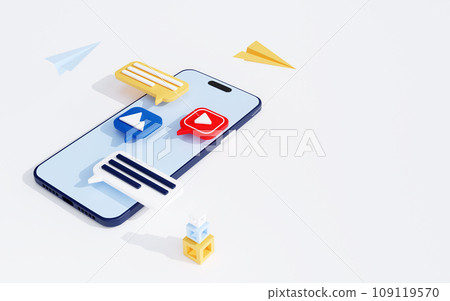 Smartphone messenger mobile app concept with smartphone, 3d render Smartphone messenger mobile app concept with smartphone, 3d render 109119570