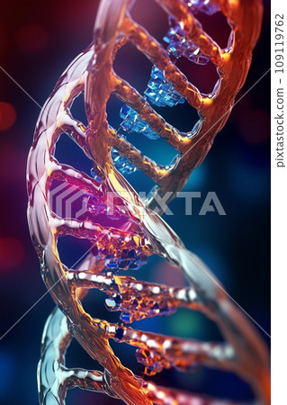DNA molecule helix spiral on neon background. Genetics biotechnology and science. Eco concept for medical, research and lab 109119762