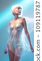 Beautiful girl with blond hair with neon lights on front 109119787