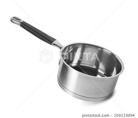 Empty modern steel saucepan isolated on white 109119894