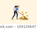 business woman mining Bitcoins cryptocurrency, bitcoin investment concept, smart Businesswoman holding pickaxe digging coin from the rock, Vector illustration. 109120647
