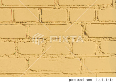 Light Yellow Bright Paint Warm Color Tint Brick Wall Texture Background Close-Up 109121218