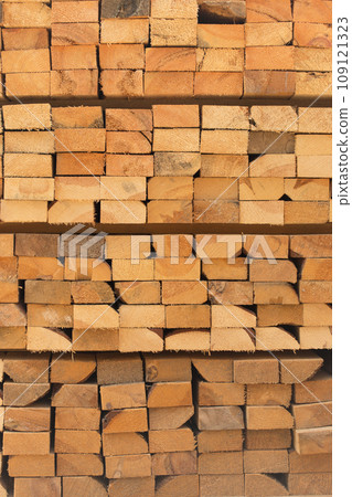 Wood stack texture storage timber wooden materials lumber industry stock background natural plank pile 109121323