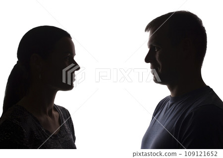 Women and men across from, brother and sister - silhouette Women and men across from, brother and sister - silhouette 109121652