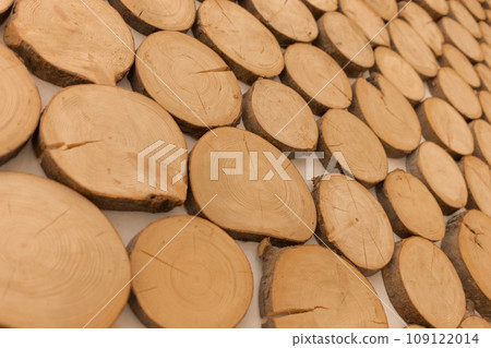 Timber round annual wooden rings, logs tree wood interior brown decoration wall forest background lumber color 109122014