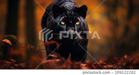 Black panther with black fur rather than the typical spotted coatin a nature, wildlife concept 109122282