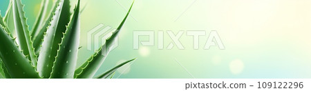 Aloe vera plant banner with copy space background, a gelatinous substance obtained from a kind of aloe, used especially in cosmetics to soften or soothe the skin 109122296