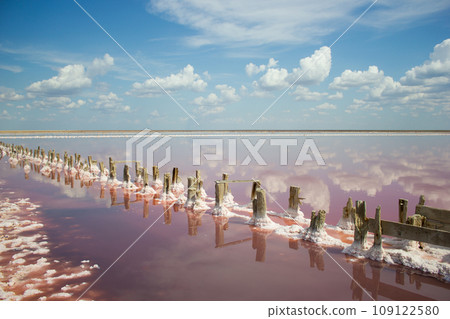 Clouds landscape water and horizon - salt mining plant 109122580