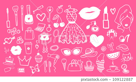 Beauty and fashionillustrations doodles set 109122887