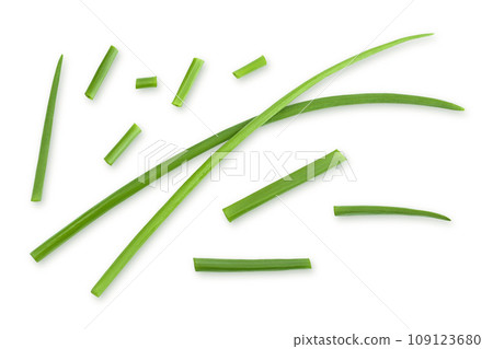 Green onion isolated on the white background. Top view. Flat lay. Green onion isolated on the white background. Top view. Flat lay. 109123680