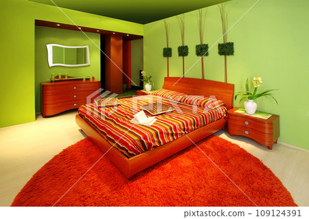 Green bedroom interior Green bedroom interior 109124391
