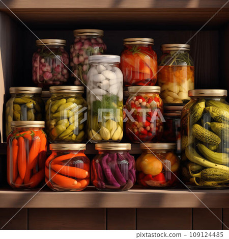 Canned vegetables in glass jars 109124485