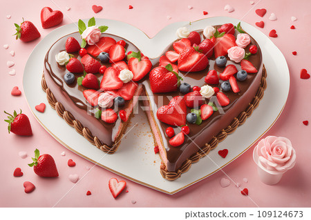 Heart-shaped mousse cake for Valentine's Day. Heart-shaped mousse cake for Valentine's Day. 109124673
