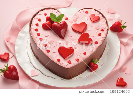 Heart-shaped mousse cake for Valentine's Day. Heart-shaped mousse cake for Valentine's Day. 109124693