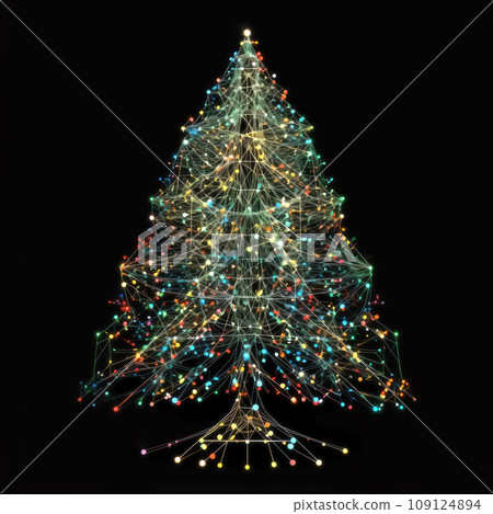 Christmas tree made of a network of interconnected lights against black background 109124894
