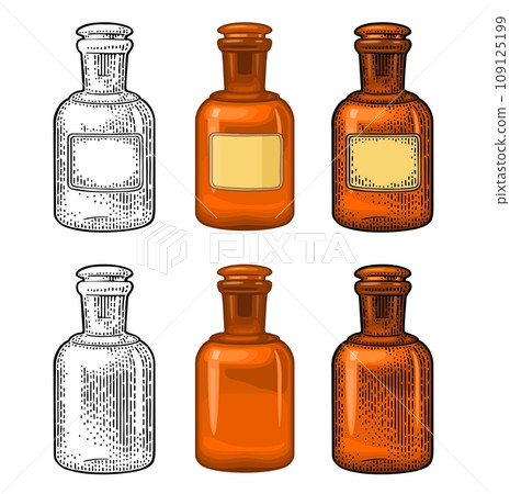 Bottle with vintage craft label. Vector color icon. Isolated on white Bottle with vintage craft label. Vector color icon. Isolated on white 109125199