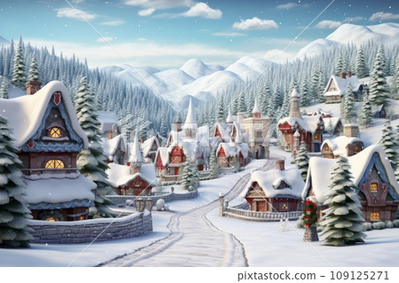 Christmas village landscape in a vintage style. 109125271