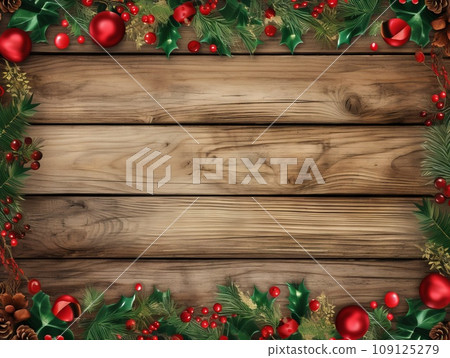 Christmas background of wood with christmas balls. Christmas background of wood with christmas balls. 109125279