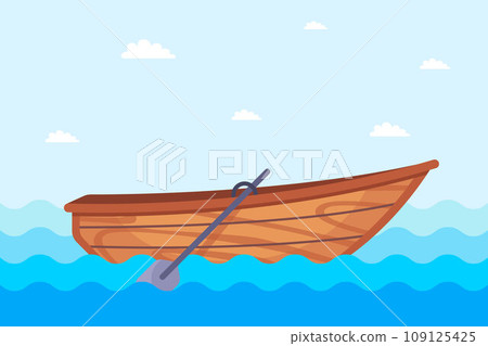 wooden boat at sea. 109125425