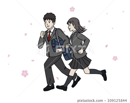 Students running towards the new semester, junior high and high school men and women 109125844