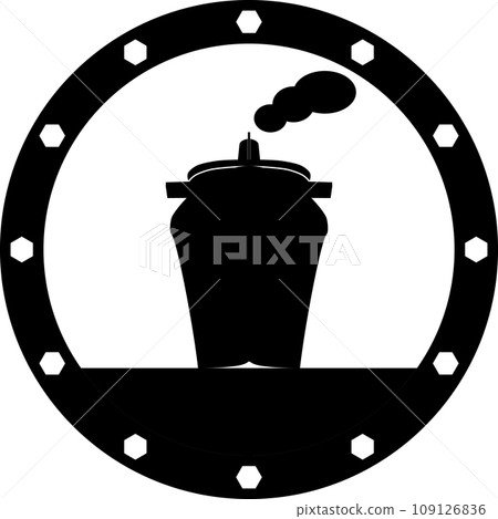 Passenger ship and smoke visible from the ship's porthole 109126836