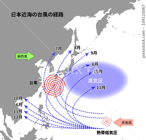 Trajectory of typhoons in waters near Japan Trajectory of typhoons in waters near Japan 109128067