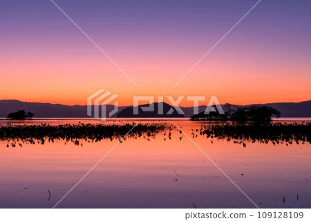Fantastic scenery of Chikubu Island dyed in the sunset Fantastic scenery of Chikubu Island dyed in the sunset 109128109