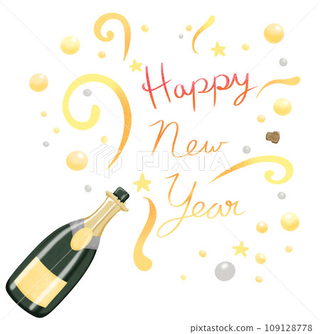 Hand draw champagne bottle exploding with Happy New year massage png Hand draw champagne bottle exploding with Happy New year massage png 109128778
