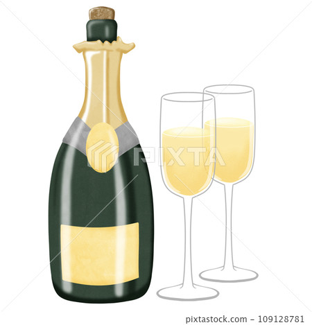 Hand draw champagne bottle and glass png 109128781