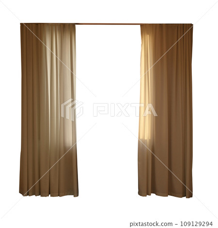 Beautiful elegant brown curtains on white background 109129294