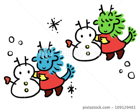 可愛的雪人和龍圖 109129481