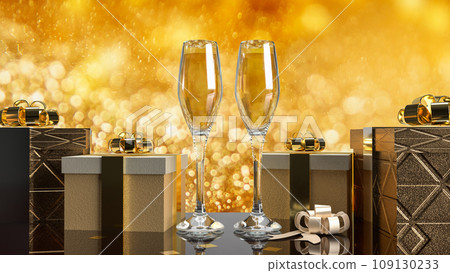 The Gift box and  champaign for celebrate concept 3d rendering. 109130233