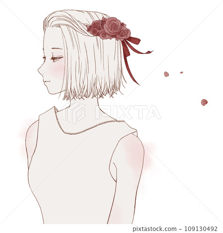 Braided woman wearing a rose crown Braided woman wearing a rose crown 109130492