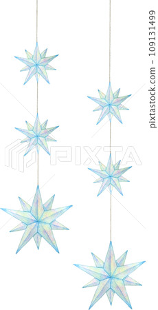 Watercolor illustration of sparkling star-shaped ornament (long type) 109131499