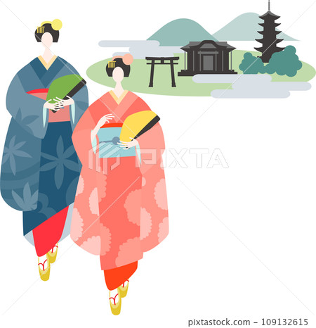 行走的舞妓和古都背景 109132615