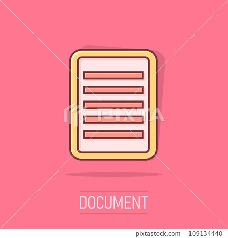 Vector cartoon document icon in comic style. Note sign illustration pictogram. Notebook business splash effect concept. Vector cartoon document icon in comic style. Note sign illustration pictogram. Notebook business splash effect concept. 109134440
