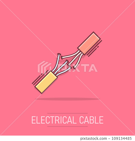 Vector cartoon electric plug sign icon in comic style. Power plug sign illustration pictogram. Electric cable business splash effect concept. 109134485