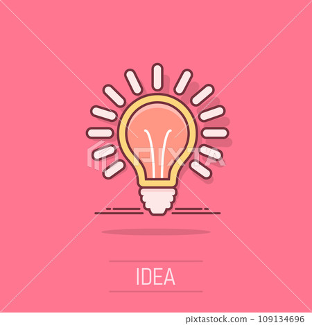 Vector cartoon light bulb icon in comic style. Lighting electric sign illustration pictogram. Idea lightbulb business splash effect concept. Vector cartoon light bulb icon in comic style. Lighting electric sign illustration pictogram. Idea lightbulb business splash effect concept. 109134696