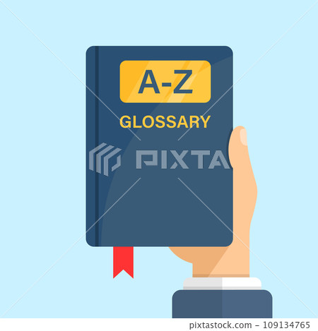 Glossary book in hand icon in flat style. Guidebook encyclopedia vector illustration on isolated background. A-Z notebook sign business concept. Glossary book in hand icon in flat style. Guidebook encyclopedia vector illustration on isolated background. A-Z notebook sign business concept. 109134765