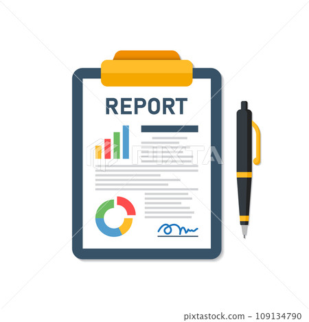Report document icon in flat style. Dashboard plan vector illustration on isolated background. Analysis sign business concept. 109134790