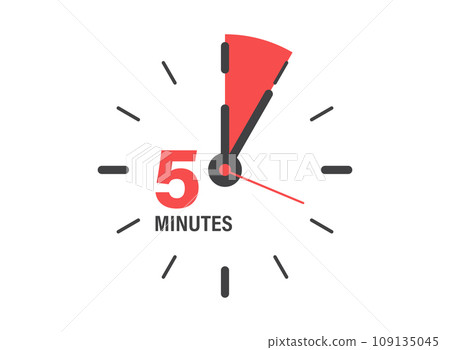 5 minutes on stopwatch icon in flat style. Clock face timer vector illustration on isolated background. Countdown sign business concept. 5 minutes on stopwatch icon in flat style. Clock face timer vector illustration on isolated background. Countdown sign business concept. 109135045