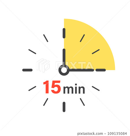 15 minutes on stopwatch icon in flat style. Clock face timer vector illustration on isolated background. Countdown sign business concept. 15 minutes on stopwatch icon in flat style. Clock face timer vector illustration on isolated background. Countdown sign business concept. 109135084