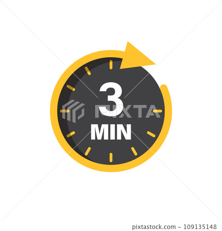 3 minute on stopwatch icon in flat style. Clock face timer vector illustration on isolated background. Countdown sign business concept. 109135148