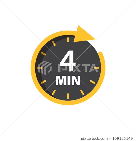 4 minutes on stopwatch icon in flat style. Clock face timer vector illustration on isolated background. Countdown sign business concept. 4 minutes on stopwatch icon in flat style. Clock face timer vector illustration on isolated background. Countdown sign business concept. 109135149