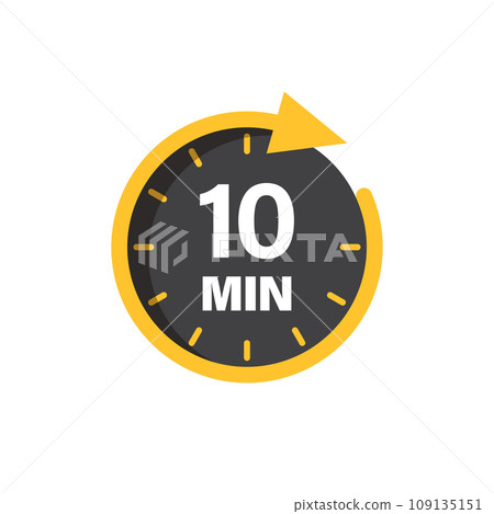 10 minutes on stopwatch icon in flat style. Clock face timer vector illustration on isolated background. Countdown sign business concept. 109135151