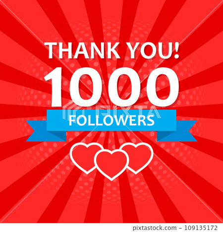 Thank you 1000 followers icon in flat style. Subscription amount vector illustration on isolated background. 1k follower sign business concept. Thank you 1000 followers icon in flat style. Subscription amount vector illustration on isolated background. 1k follower sign business concept. 109135172
